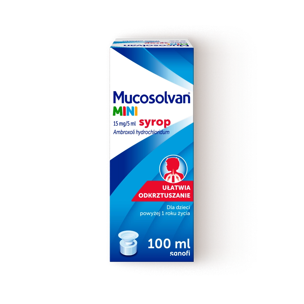 Opakowanie syropu na suchy kaszel dla dzieci Mucosolvan MINI