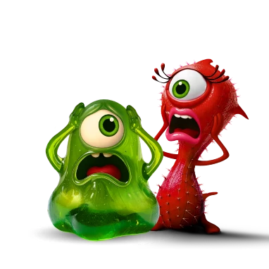 Grünes Schleimmonster und rotes Reizhustenmonster