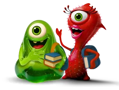 Grünes Schleimmonster und rotes Reizhustenmonster